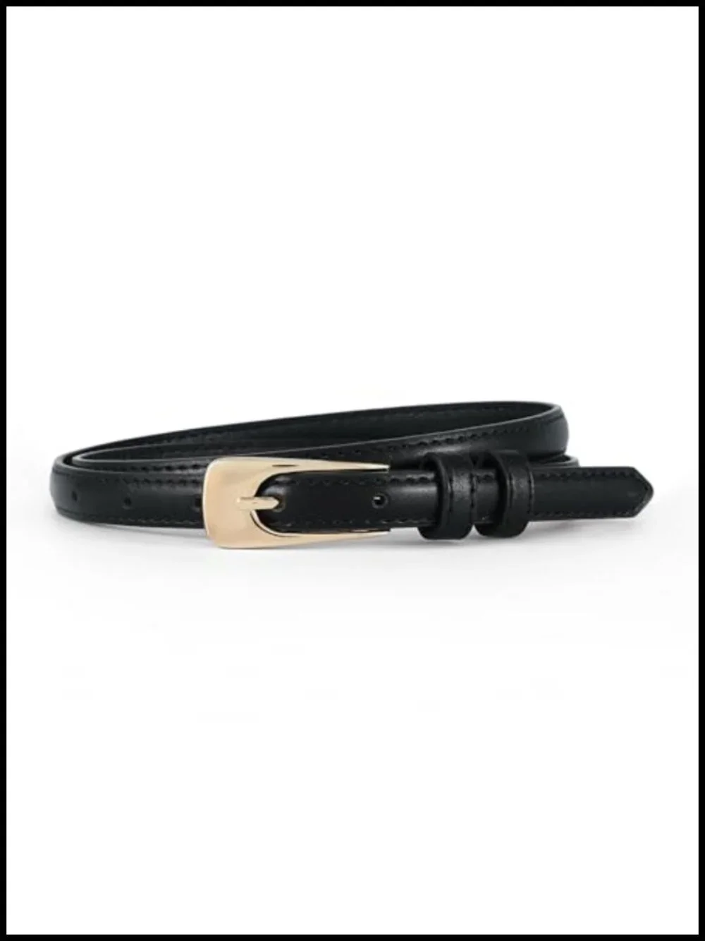 Women's Skinny Belt for Jeans Faux Leather Gold Buckle Thin Waist Belt